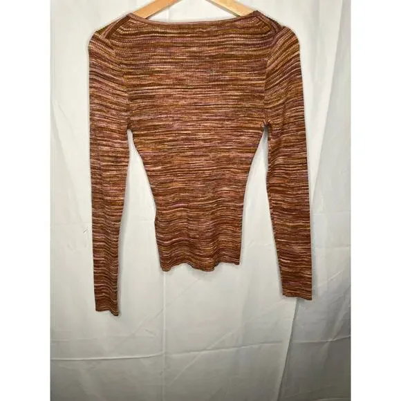 Madewell Space-Dyed V-Neck Cinched Sweater Spacedye Mahogany - Picture 5 of 7